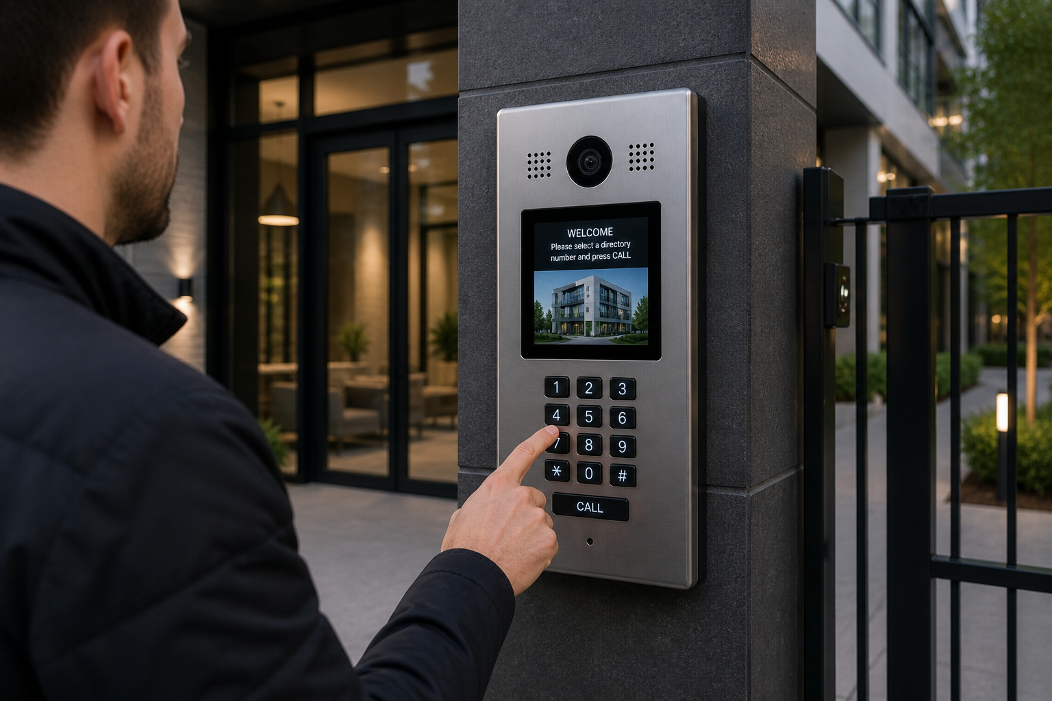 Telephone entry system panel used by a visitor at a residential building entrance